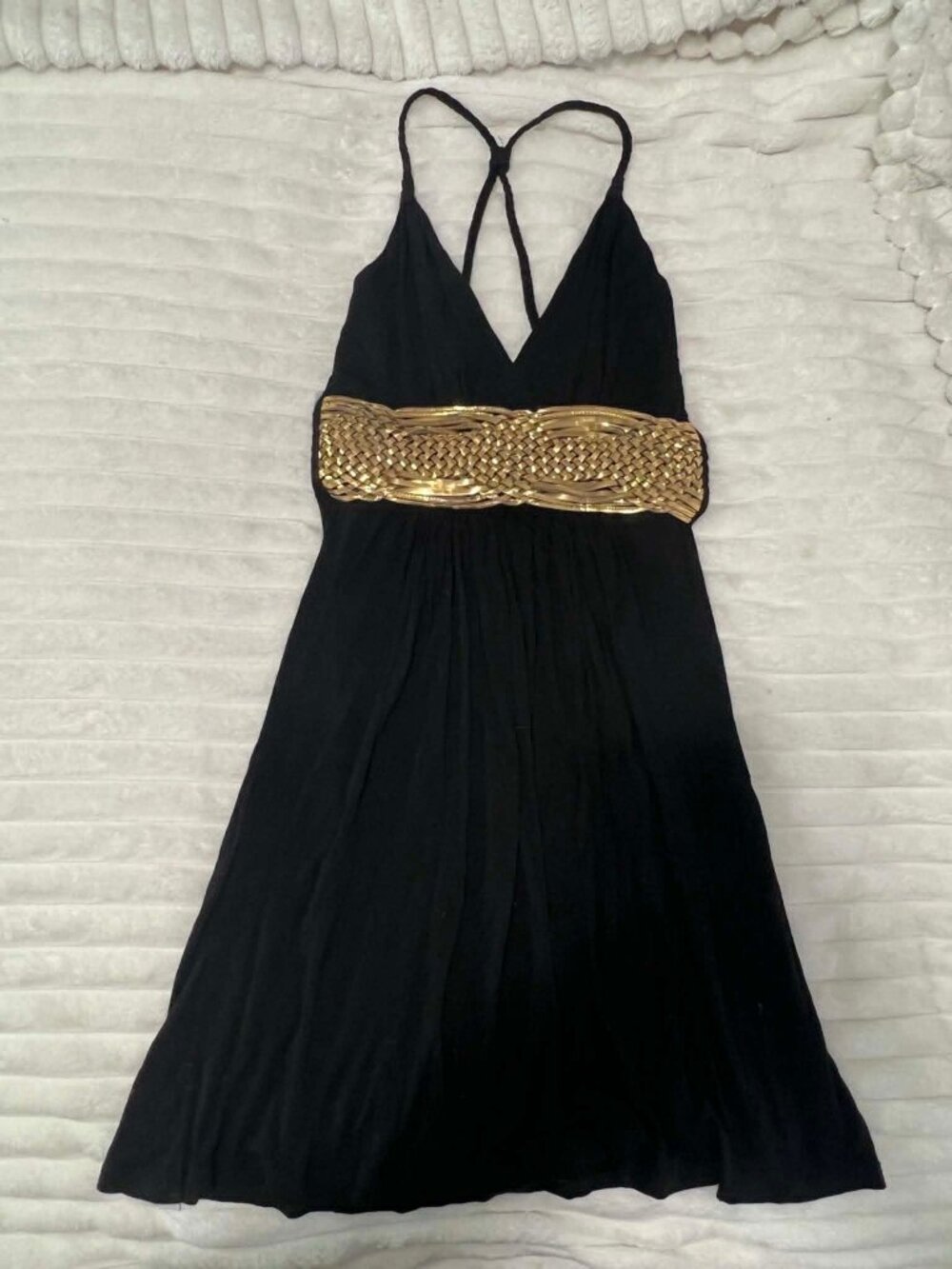 Vintage Y2K black party dress with gold belt detailing, XS